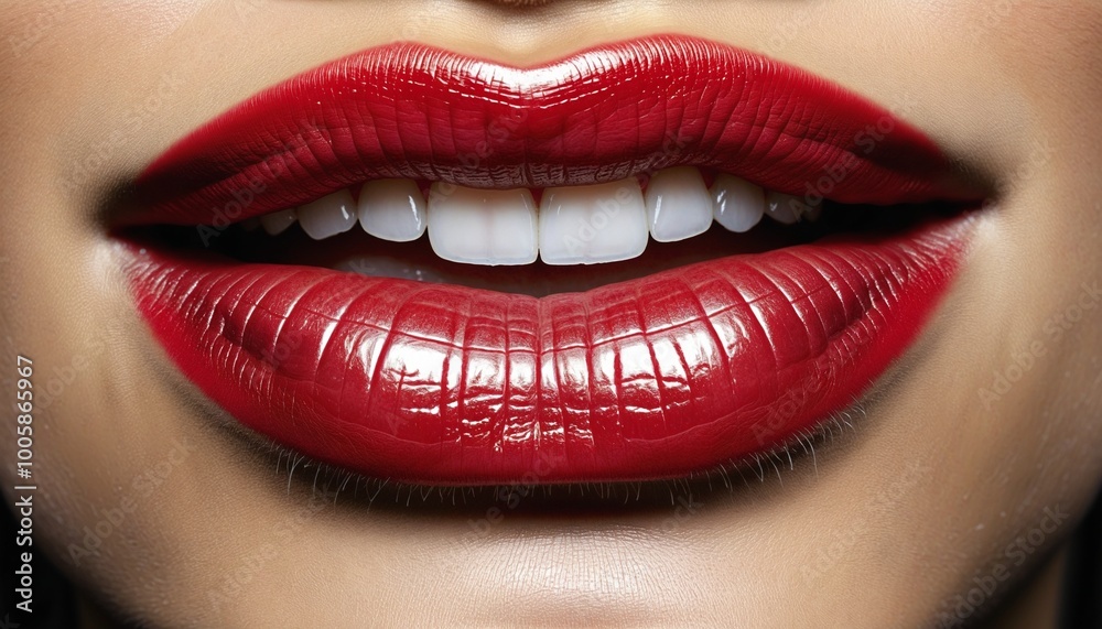 Women's lips in halftone texture, close up, macro, red lipstick Women's lips in halftone texture, close up, macro, red lipstick