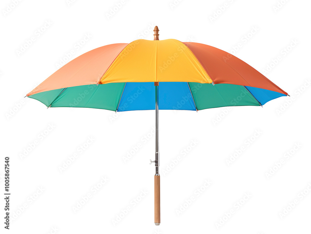 a colorful umbrella with a wooden handle a colorful umbrella with a wooden handle