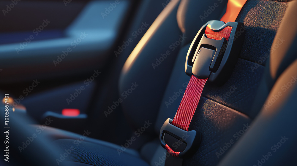 A lifelike image of a car seat with a seatbelt, created using computer graphics.