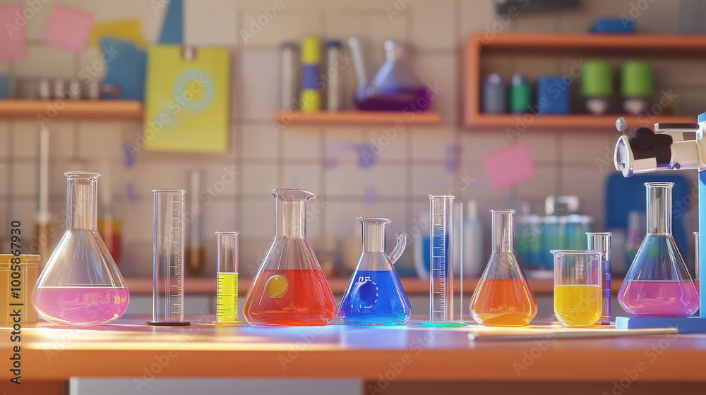 A 3D picture of lab equipment, like beakers and test tubes. This image helps teach about science and biology. A 3D picture of lab equipment, like beakers and test tubes. This image helps teach about science and biology.