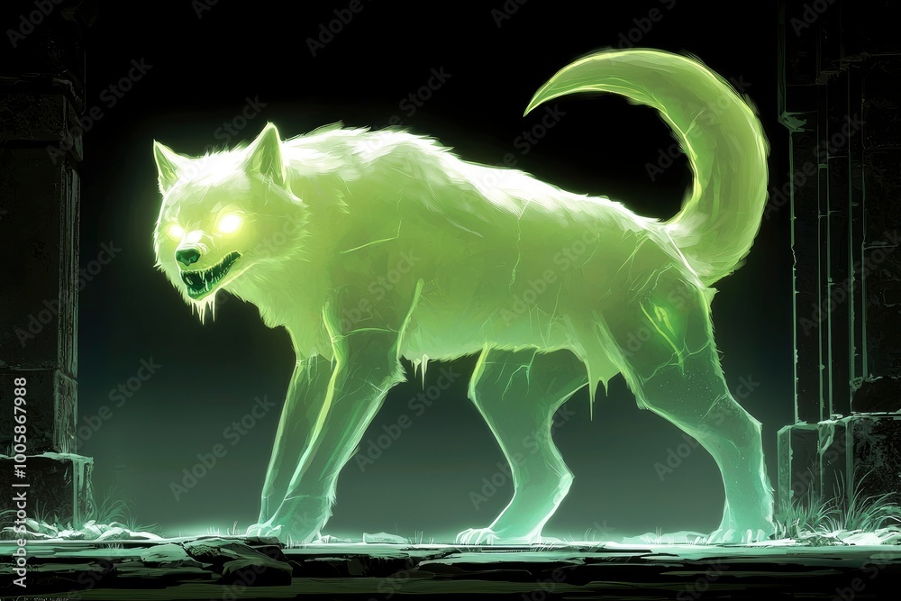 Fototapeta premium Glowing Wolf in the Ruins