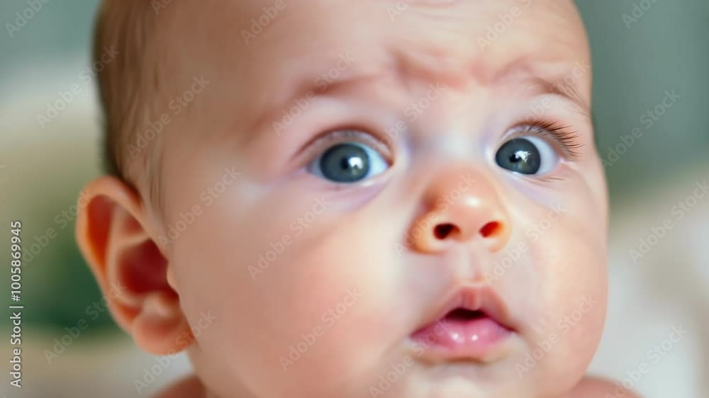 Surprised baby with wide eyes and curious expression Surprised baby with wide eyes and curious expression