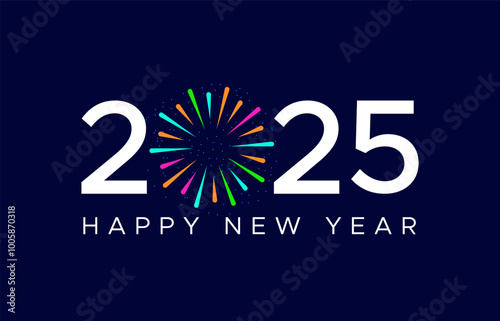 Happy New Year 2025 creative logo or typography design with multicolor fireworks
Happy New Year party celebration graphic template or vector graphic design with vibrant fireworks