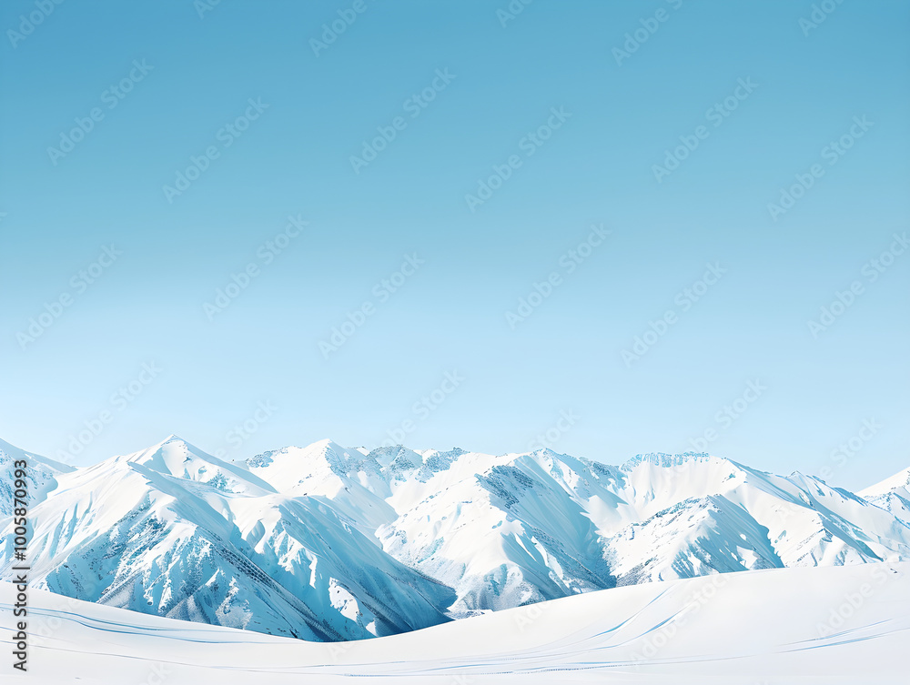 Snowy peaks contrast against vivid blue sky, creating a stunning winter landscape in mountain range. Snowy peaks contrast against vivid blue sky, creating a stunning winter landscape in mountain range.