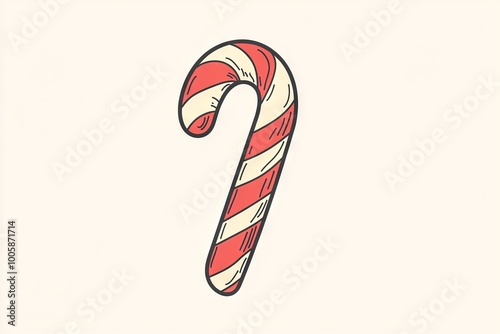 A charming vintage-style illustration of a red and white candy cane, perfect for holiday-themed designs and festive decorations. photo