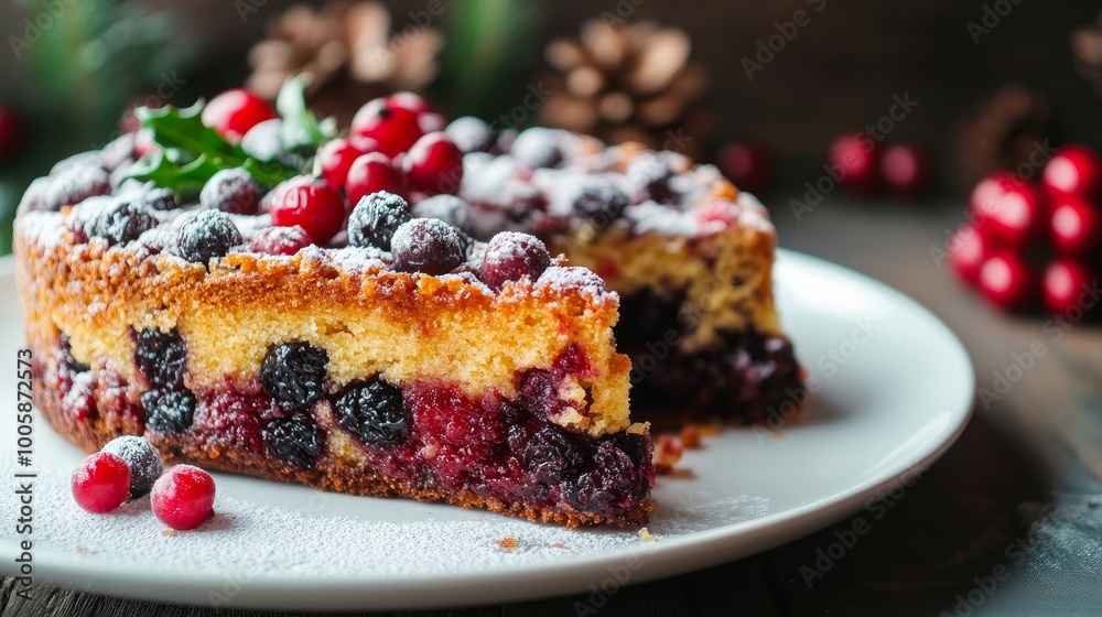 Pudding and Christmas fruit cake on a white platter. in closeup.
Pudding and Christmas fruit cake on a white platter. in closeup.