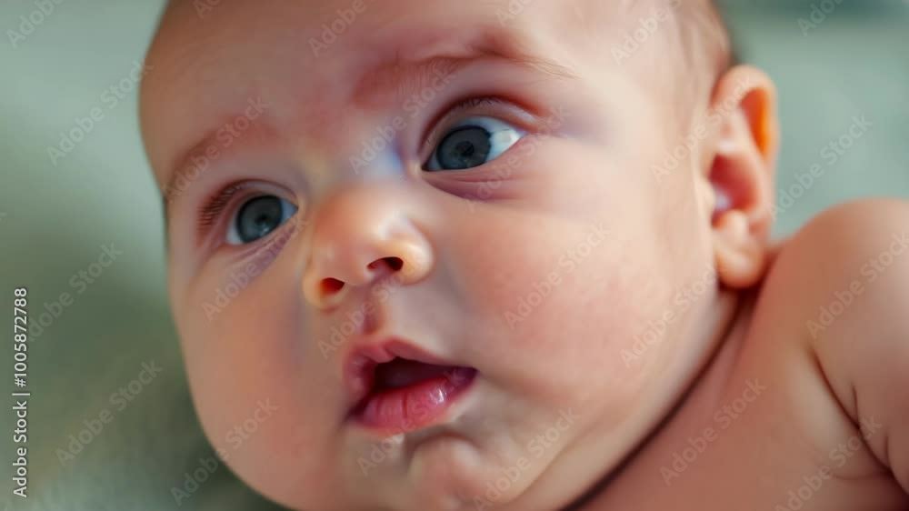 Curious baby with big blue eyes in soft natural light Curious baby with big blue eyes in soft natural light