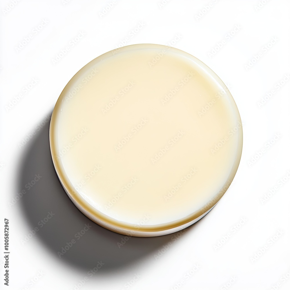 A pristine round container filled with a creamy substance, perfect for skincare, cosmetics, or culinary use, showcasing smooth texture. A pristine round container filled with a creamy substance, perfect for skincare, cosmetics, or culinary use, showcasing smooth texture.