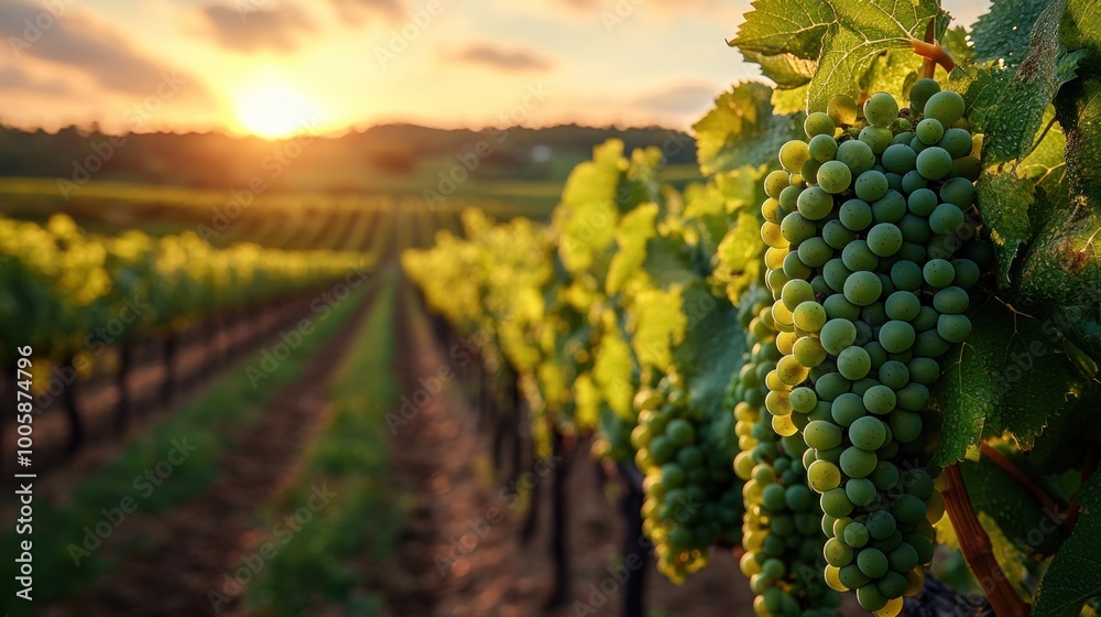 Naklejka premium Vineyard at Sunset