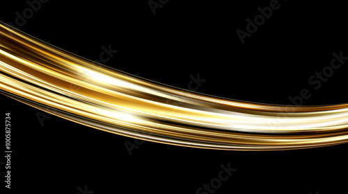 Shimmering golden wave design with smooth, flowing lines on black background, creating luxurious and elegant feel. Perfect for backgrounds or decorative elements