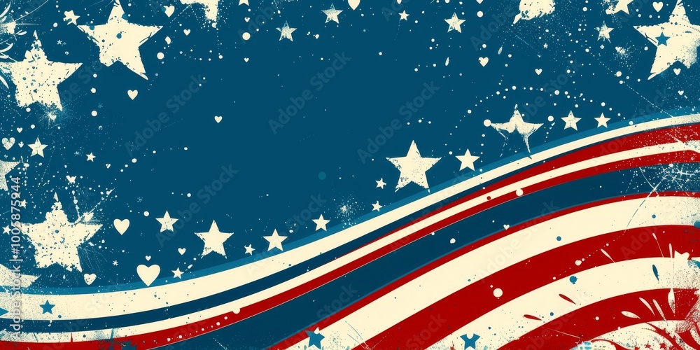 Fototapeta premium Abstract American flag background featuring stars and stripes in red, white, and blue colors, perfect for patriotic themes.