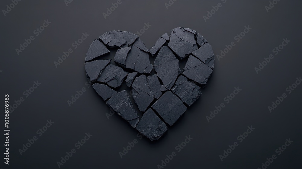 A Broken Heart Shaped From Black Stone on a Dark Background A Broken Heart Shaped From Black Stone on a Dark Background