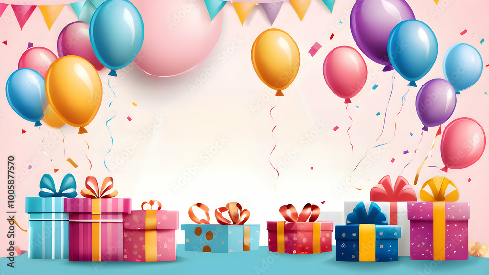 Birthday vector banner template. Happy birthday to you text in white space background with gifts and balloon decoration element for birth day celebration greeting design. Vector illustration Birthday vector banner template. Happy birthday to you text in white space background with gifts and balloon decoration element for birth day celebration greeting design. Vector illustration