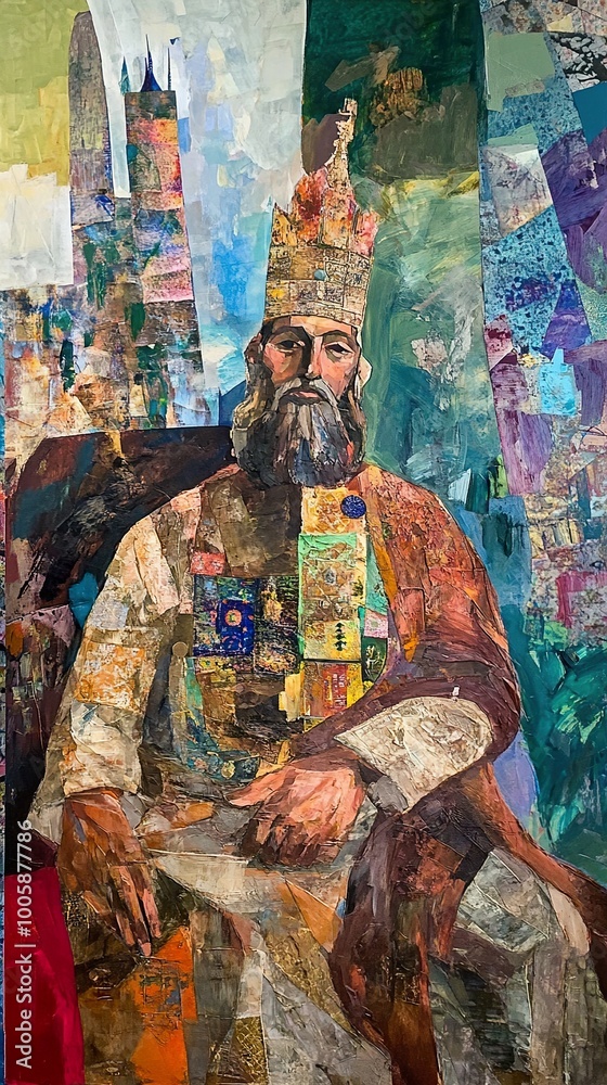 Fototapeta premium Collage Portrait of a King: A Masterpiece of Modern Art