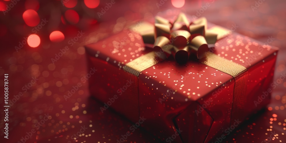 A red box with a gold bow on top of it A red box with a gold bow on top of it
