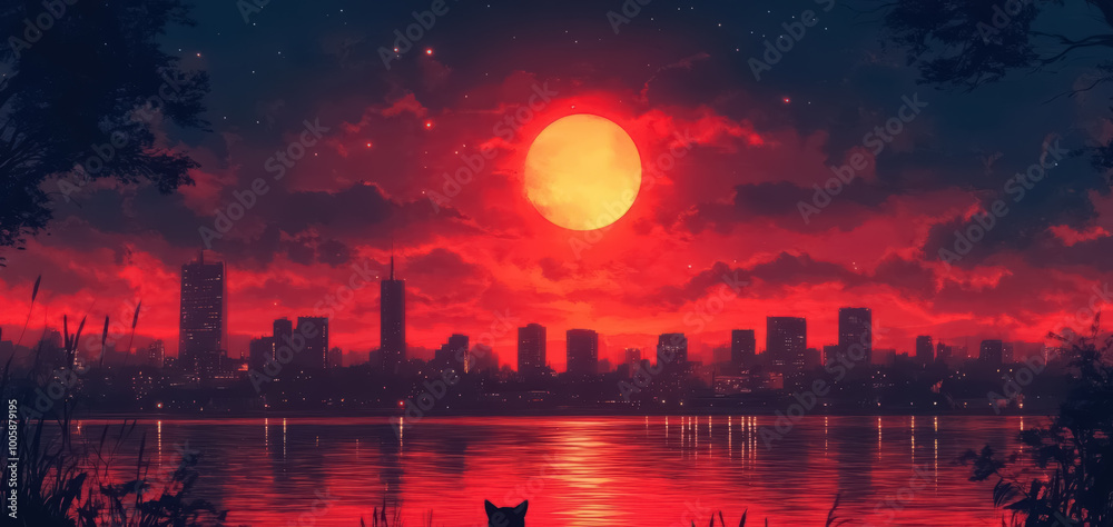 city view at night, fantasy art city view at night, fantasy art