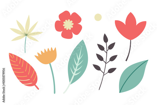 A Set of botanical leaf doodle wildflower | vector silhouette illustration on white background