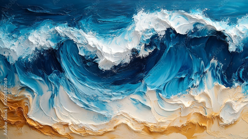 Abstract ocean waves painting with blue hues Abstract ocean waves painting with blue hues