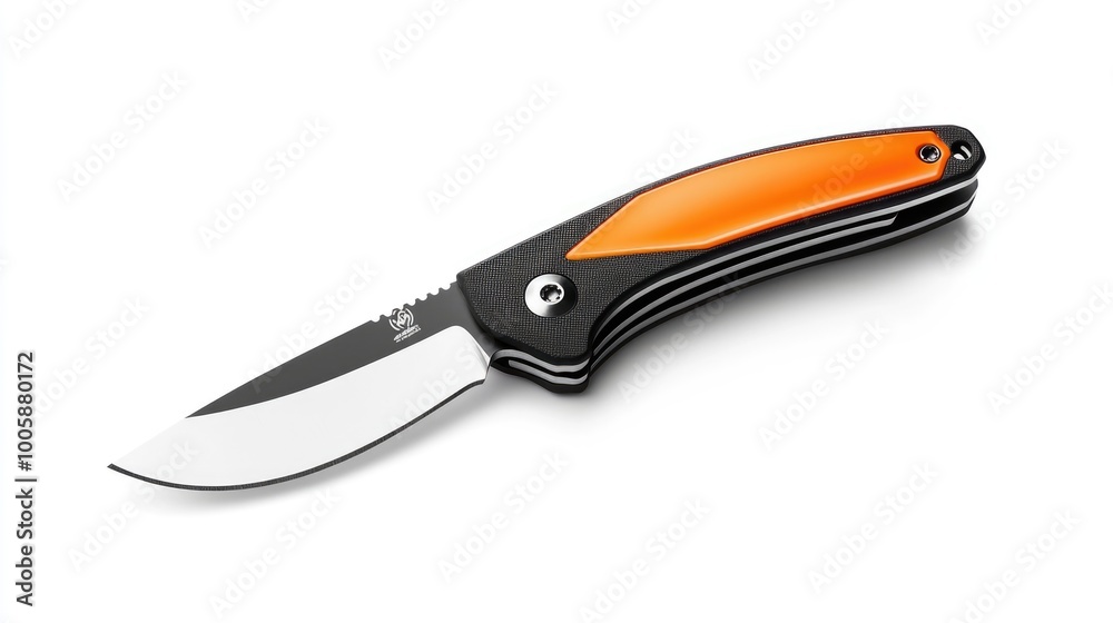A sleek folding knife with an orange handle and stainless steel blade, perfect for outdoor adventures and everyday carry. A sleek folding knife with an orange handle and stainless steel blade, perfect for outdoor adventures and everyday carry.