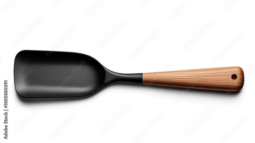 A sleek, modern kitchen spatula with a wooden handle, perfect for cooking and serving food in style. A sleek, modern kitchen spatula with a wooden handle, perfect for cooking and serving food in style.