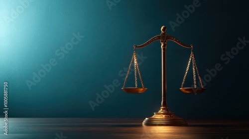 A close-up of a balanced scale symbolizes justice, law, and fairness, set against a muted background that emphasizes its significance. photo