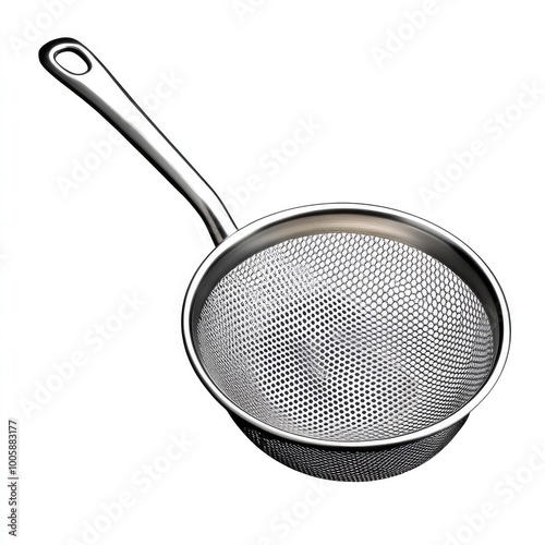 A stainless steel kitchen strainer designed for filtering, draining, and sifting ingredients with ease and precision. photo