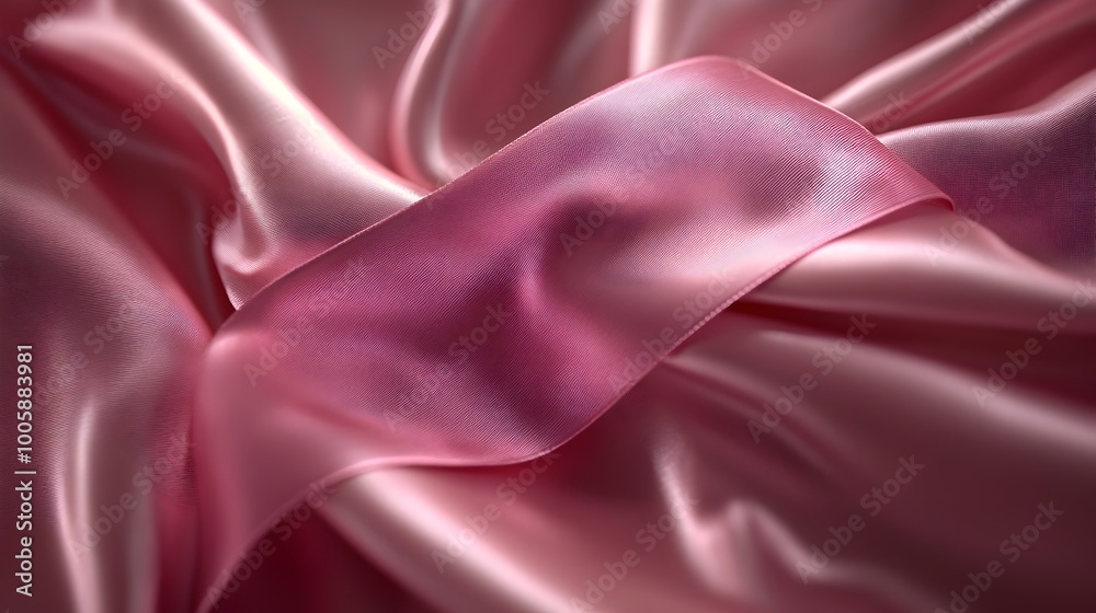 Obraz premium Resilient Ribbon Shimmering pink satin material cascades across the frame conveying the elegance movement and form of breast cancer survivorship and community