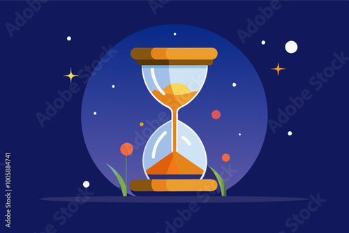 Abstract minimalist design celebrating daylight saving time end with hourglass and night sky elements
