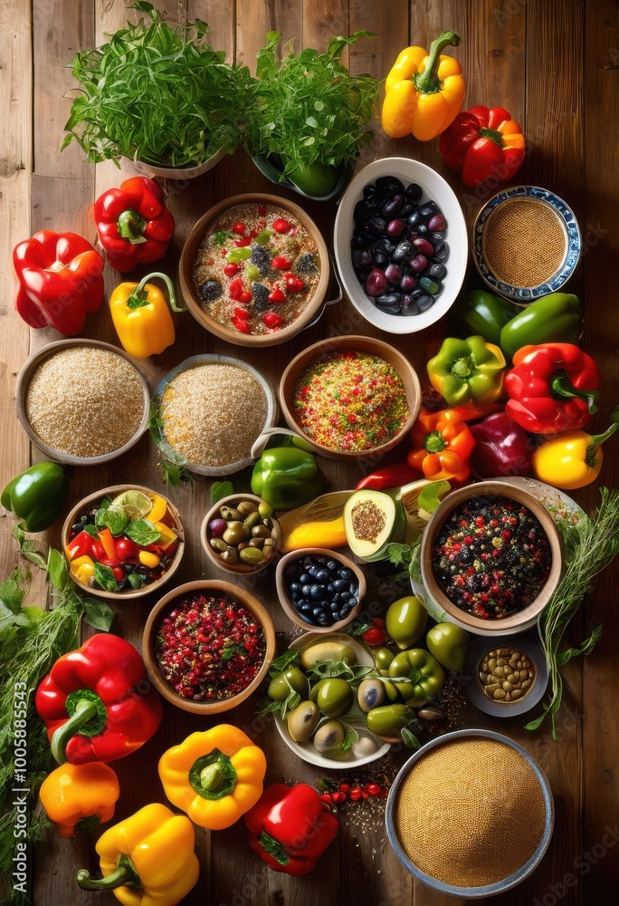 dazzling display pantry essentials vibrant food array alongside colorful ingredients healthy meals, organization, neat, arrangement, variety, grains, legumes dazzling display pantry essentials vibrant food array alongside colorful ingredients healthy meals, organization, neat, arrangement, variety, grains, legumes