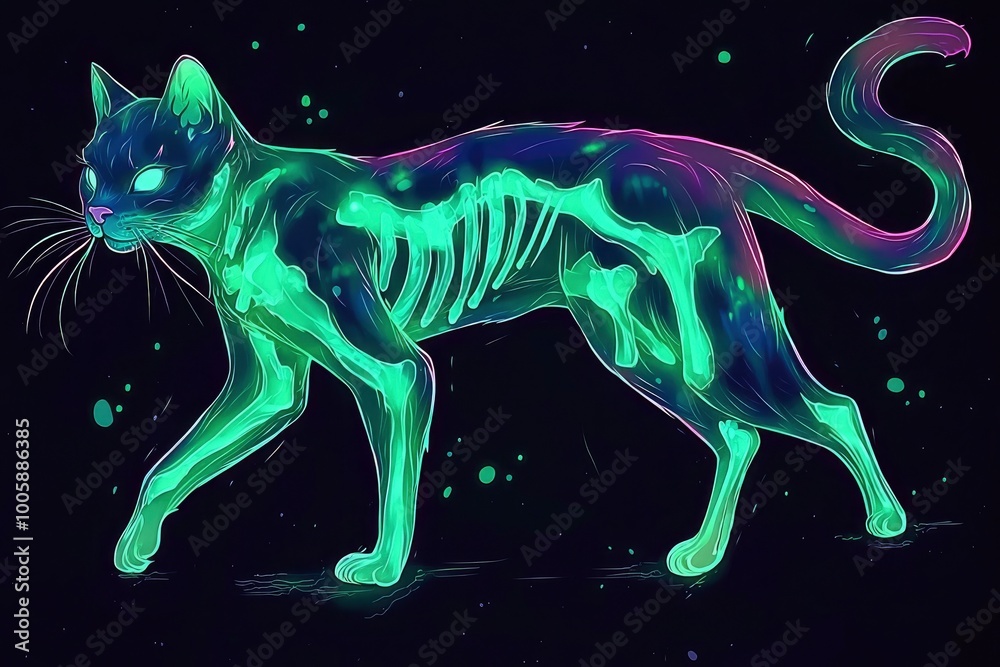 Fototapeta premium Glowing Skeleton Cat