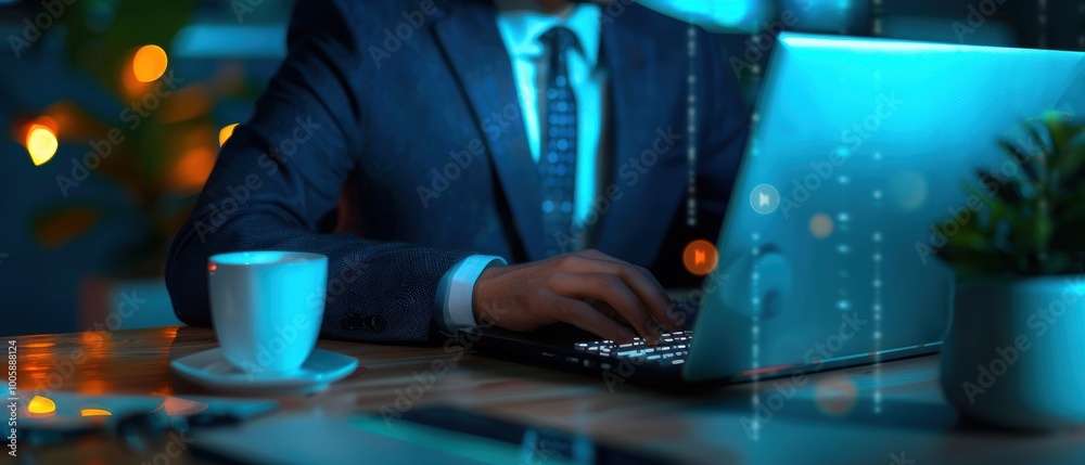 Professional Individual in Suit Typing on Laptop Professional Individual in Suit Typing on Laptop