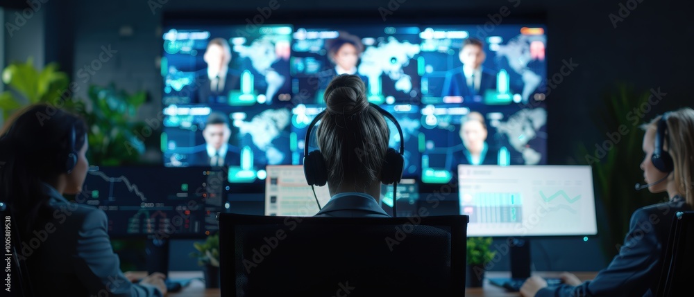 Business Team in Suits Engaged in Video Conference Business Team in Suits Engaged in Video Conference