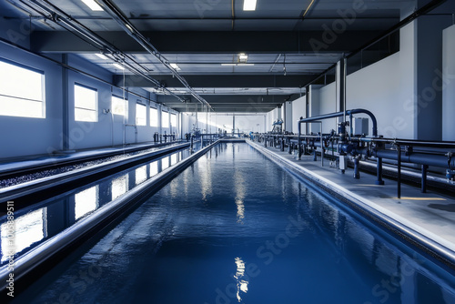 Wallpaper Mural A large indoor pool with a blue tiled floor. The pool is empty and the water is still Torontodigital.ca