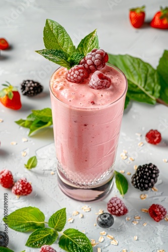 Colorful healthy smoothies and juices with fresh tropical fruits, Generative AI,