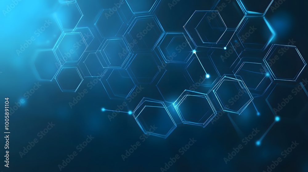 Obraz premium Abstract Blue Hexagonal Network with Glowing Lines and Points