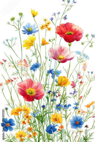 Vibrant Summer Wildflower Watercolor Pattern