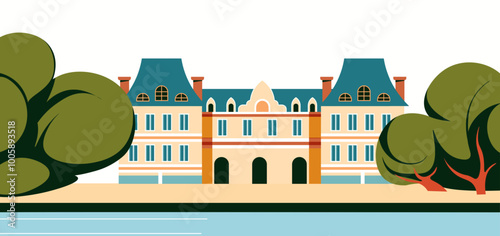 Elegant Castle by Riverbank vector