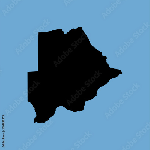 A black silhouette map of Botswana on a blue background. High-detail, large-size vector image.