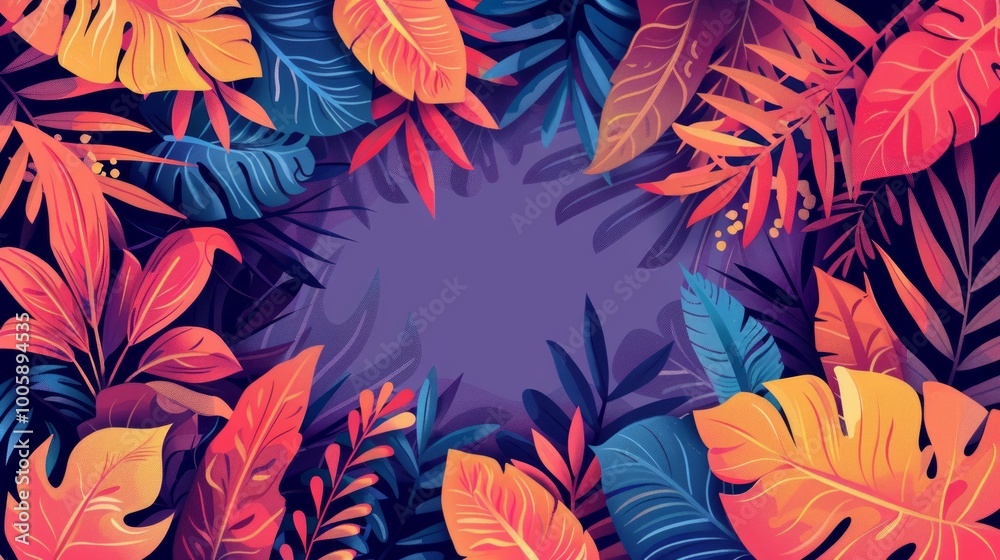 Surrounding the blank square are various colorful leaves and plants, adding a vibrant and lively touch to the scene. Surrounding the blank square are various colorful leaves and plants, adding a vibrant and lively touch to the scene.
