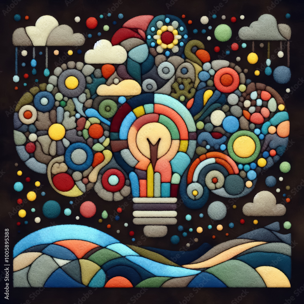 Obraz premium felt art patchwork, Abstract background with idea concept. Thinking, Success and Creativity