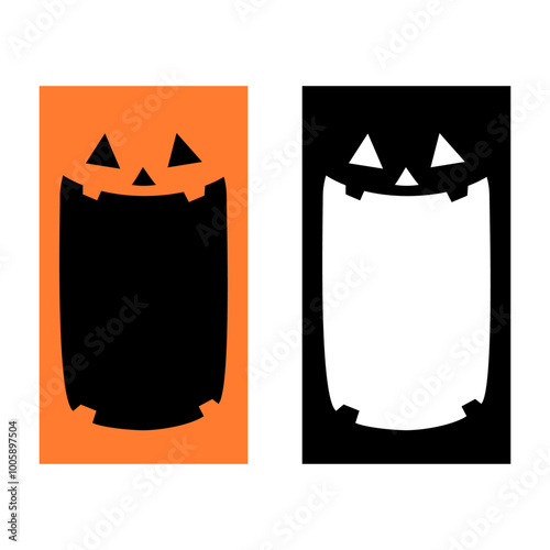 Banner vertical con cara de calabaza de Halloween alegre con boca grande abierta para tarjetas y felicitaciones