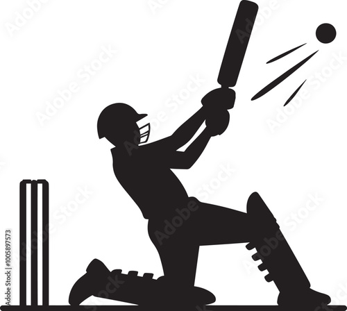 Cricket Player batting silhouette vector illustration isolated on a white background