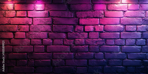 Neon Purple and Blue Lights on Brick Wall