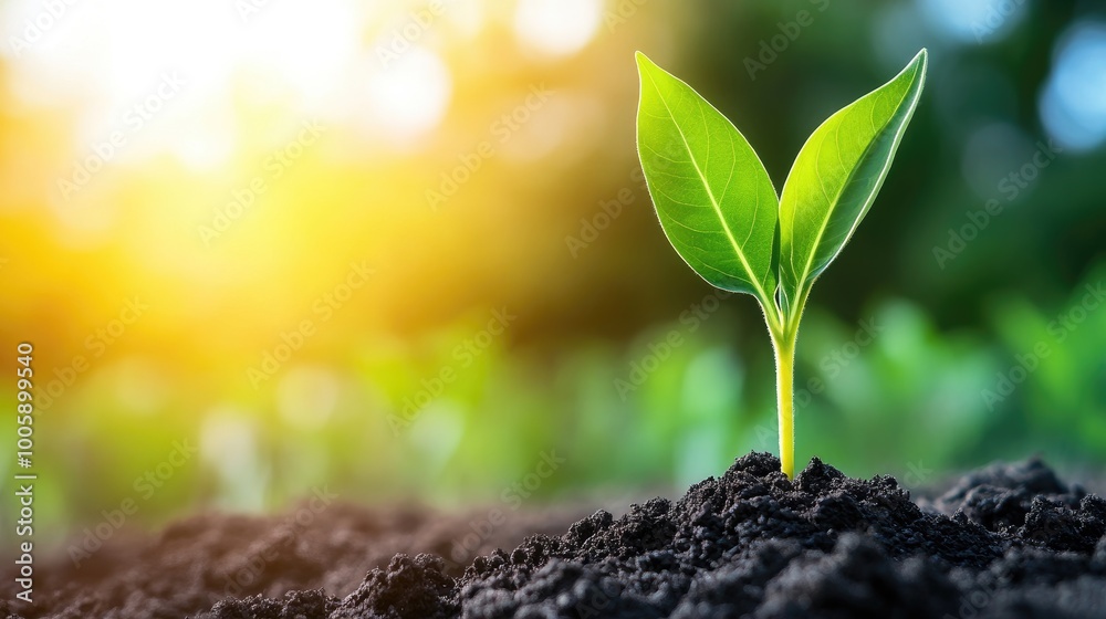 A vibrant green seedling sprouting from rich soil, symbolizing growth and renewal in nature against a sunny backdrop. A vibrant green seedling sprouting from rich soil, symbolizing growth and renewal in nature against a sunny backdrop.