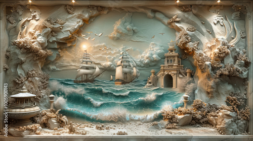 Volumetric under sea scene stucco molding