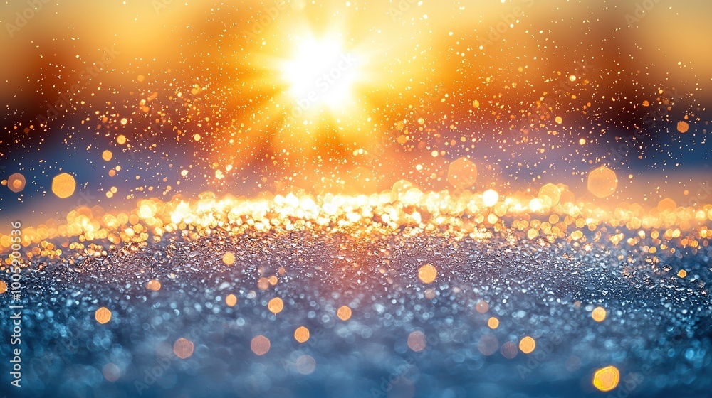 Obraz premium Abstract background with golden bokeh and a glowing sun.