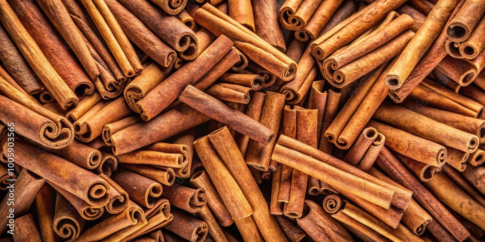 Top view of a heap of cinnamon sticks , spices, aromatic, ingredients, cooking, kitchen, seasoning, fragrant, brown, food Top view of a heap of cinnamon sticks , spices, aromatic, ingredients, cooking, kitchen, seasoning, fragrant, brown, food