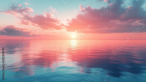 Pink Sunset over Calm Ocean