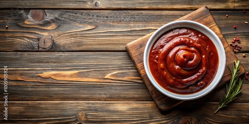 Top view of a classic barbecue sauce spread over a dish , barbecue, sauce, top view, condiment, tangy, savory, grill