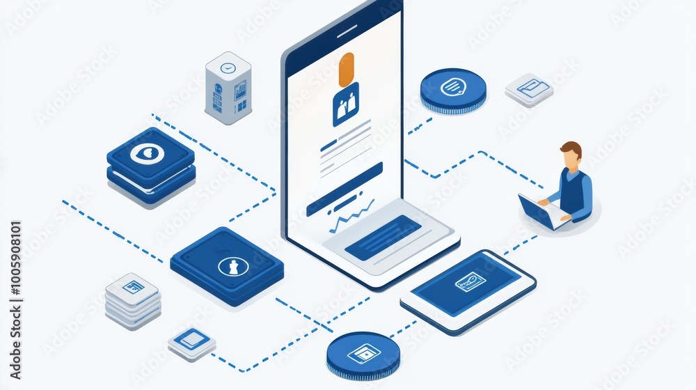 Modern mobile application with digital interface on smartphone device Modern mobile application with digital interface on smartphone device